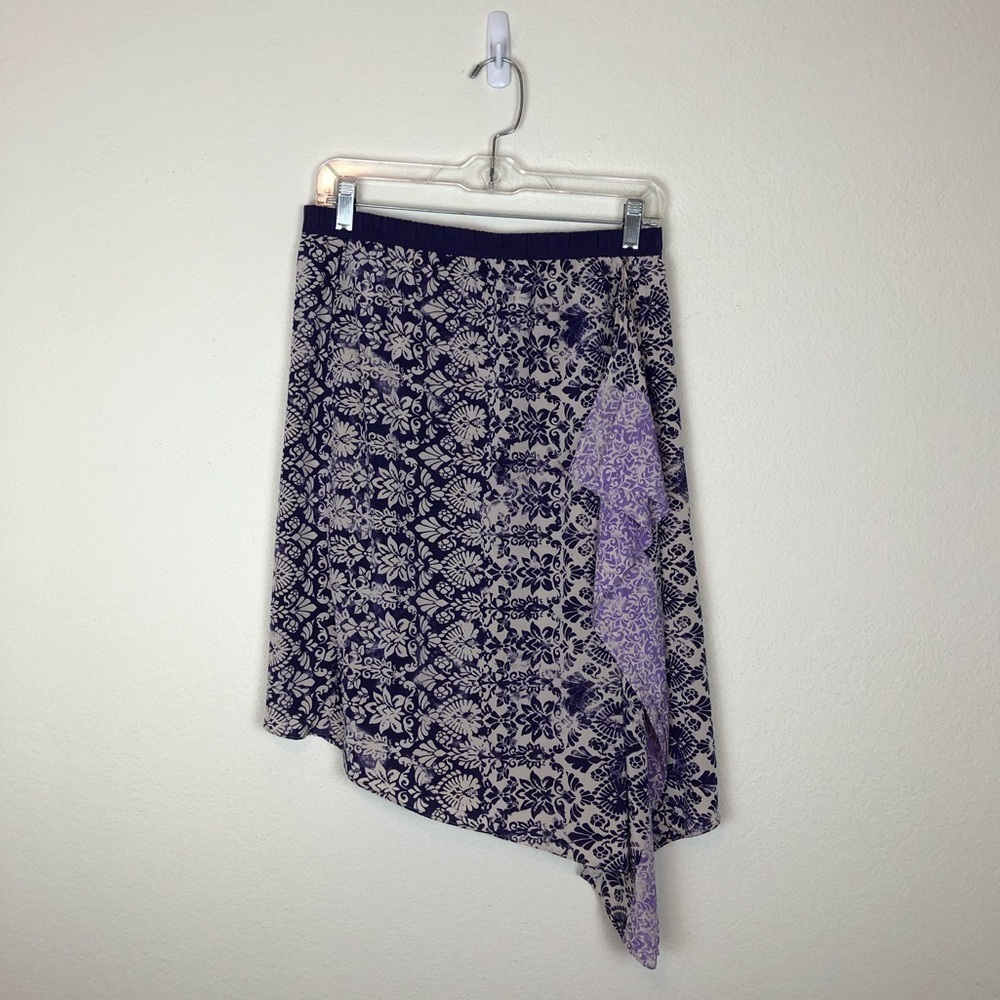 DKNY Skirt Silk Patterned Handkerchief Ruffle Purple Small
